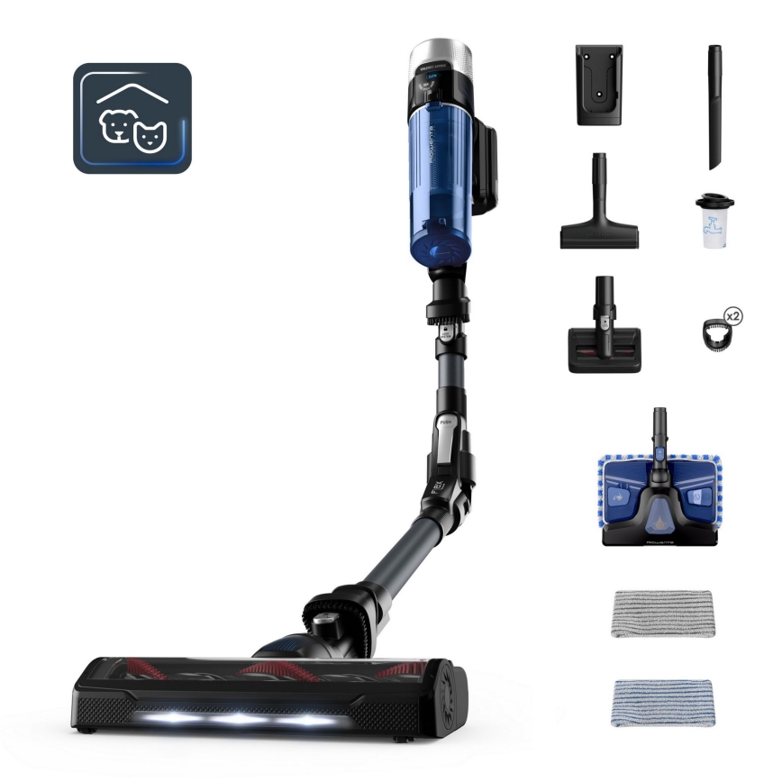 Rowenta - Varstolmuimeja mopiga X-FORCE FLEX ANIMAL AQUA AUTO 4-ühes 250W/25,2V 2500 mAh must/sinine