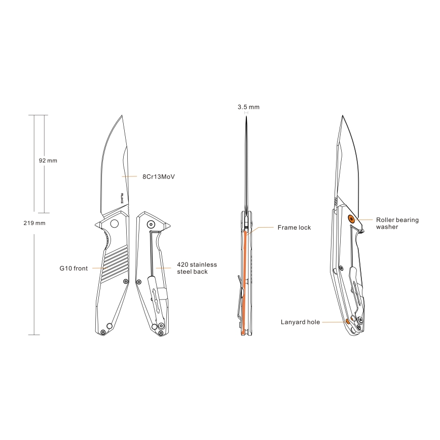 Ruike RUD191B - Kokkupandav taskunuga 21,9 cm must