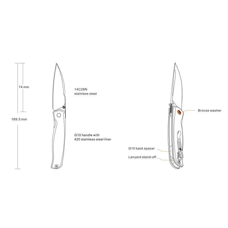 Ruike RUP661B - Kokkupandav kompaktne nuga 16,9 cm must