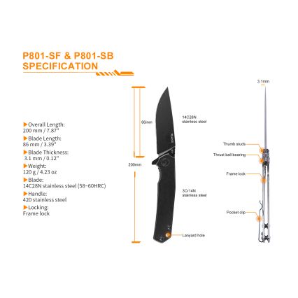Ruike RUP801SF - Kokkupandav taskunuga 20 cm hõbedane