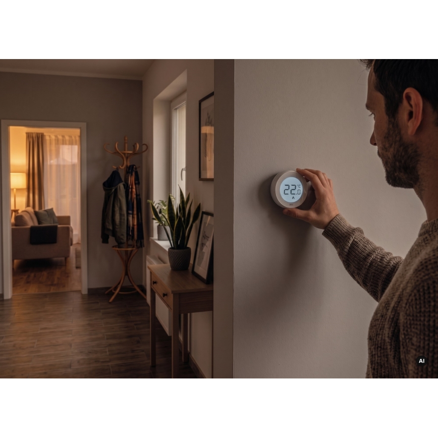 Ruumi käsitsi juhitav termostaat 230V/6A, 2×AA, valge