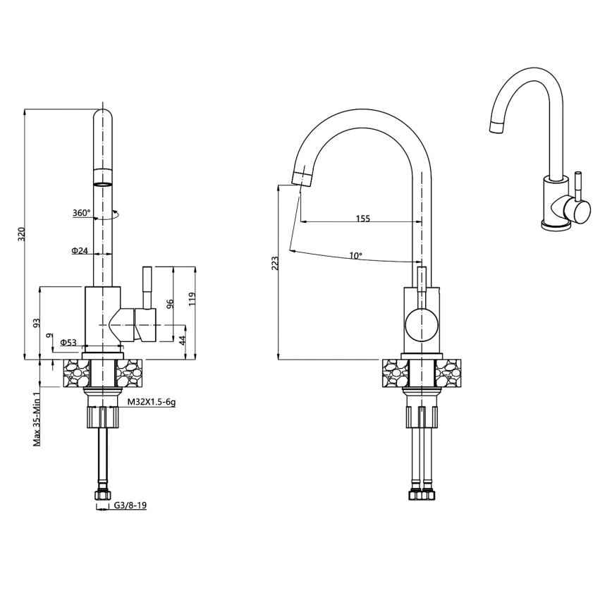 Samona - köögisegisti 32 cm graniit/beež