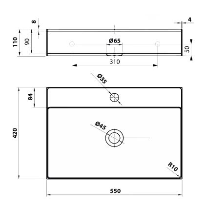 Sapho - AURUM lauapealne valamu 55x42 cm, harjatud roostevabast terasest