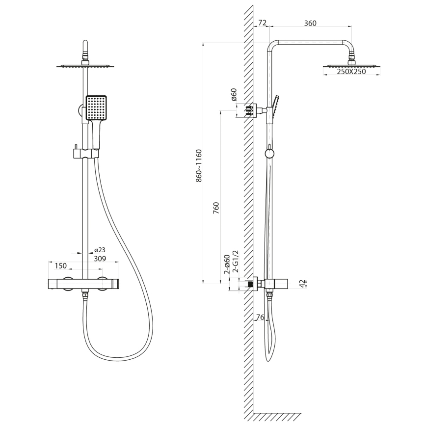 Sapho - Dušikomplekt CUBEMIX segistiga, läikiv kroom