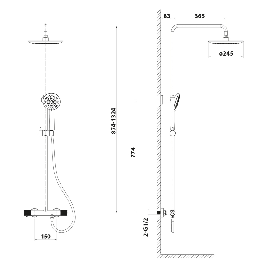 Sapho - dušikomplekt segistiga SOLARIS, läikiv kroom
