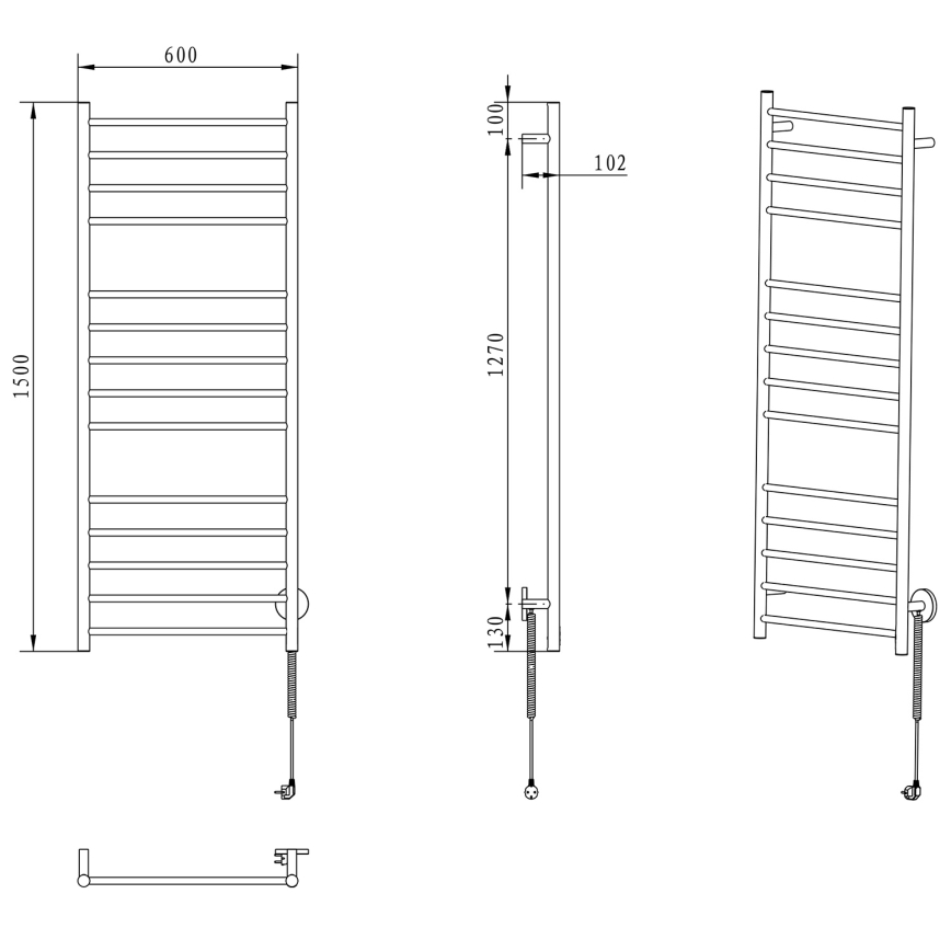 Sapho - Elektriline rätikuhoidik REDONDO 130W/230V 150 cm läikiv kroom parem ümmargune