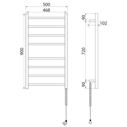 Sapho - Elektriline rätikuhoidik REDONDO 75W/230V 90 cm läikiv kroom parem ümmargune