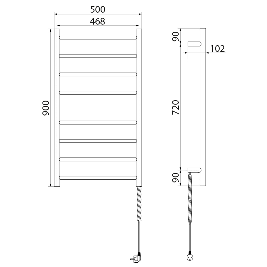 Sapho - Elektriline rätikuhoidik REDONDO 75W/230V 90 cm läikiv kroom parem ümmargune