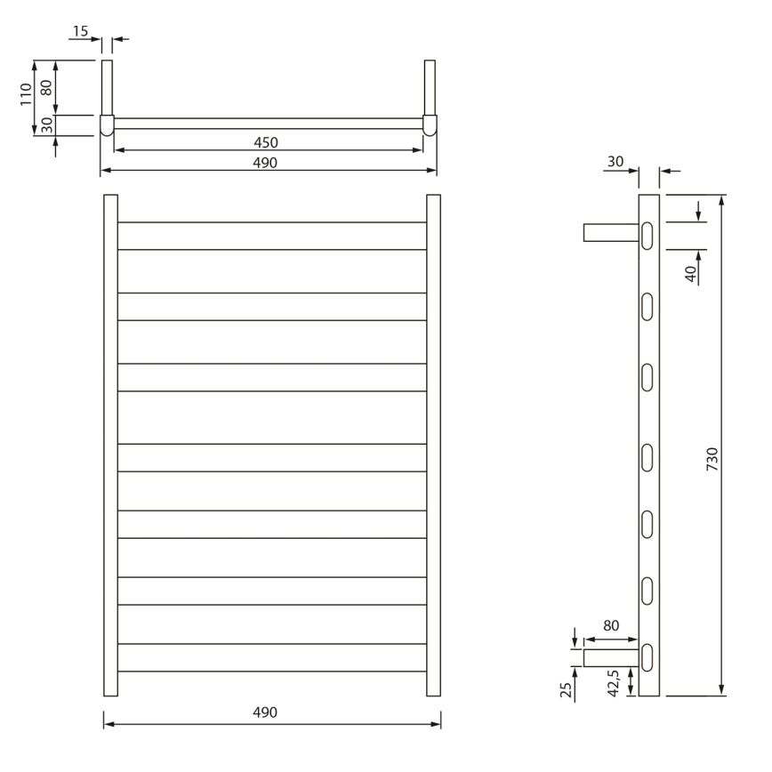 Sapho - Elektriline rätikuivati ELIAS 105W/230V 49x73 cm matt must