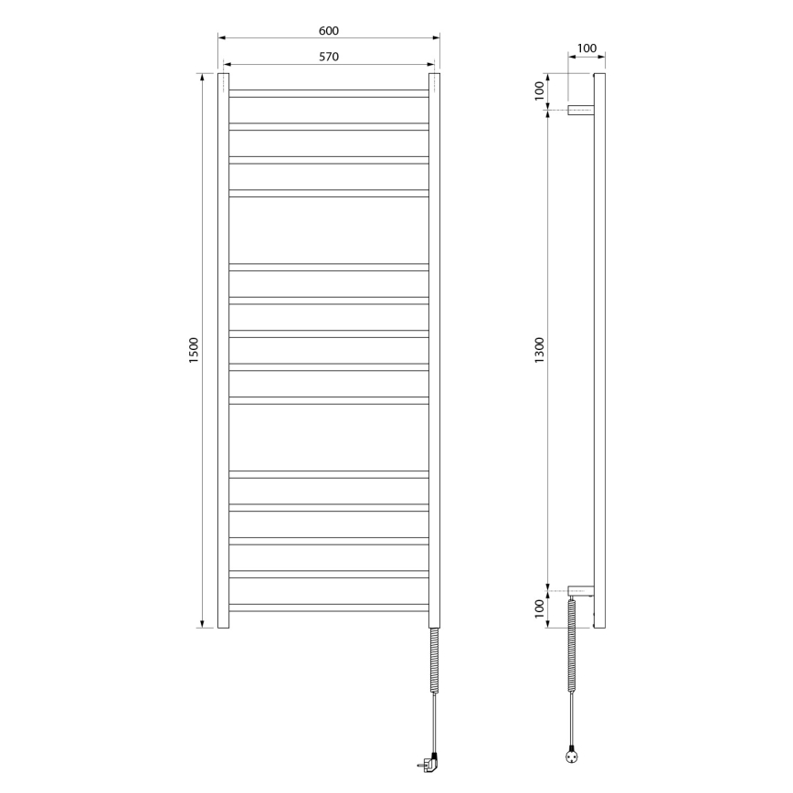 Sapho - Elektriline rätikuivati ESKINADO 130W 150x60 cm roostevaba teras/läikiv kroom
