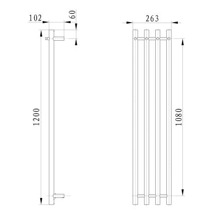 Sapho - Elektriline rätikuivati PAPINADO 85W 120x26 cm läikiv kroom parempoolne