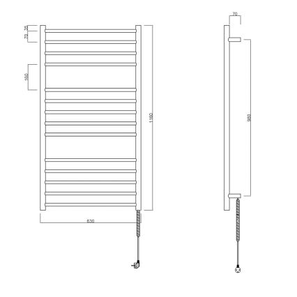 Sapho - Elektriline rätikuivati REDONDO 130Wn116x63 cm matt must