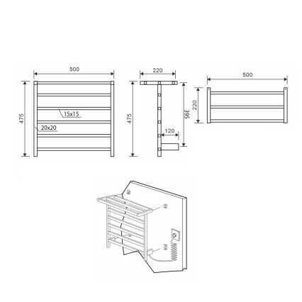 Sapho - Elektriline rätikukuivati ELZOR 60W  47x50 cm mati valge