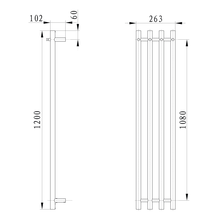 Sapho - Elektriline rätikukuivati PAPINADO 85W 120x26 cm läikiv kroom parempoolne