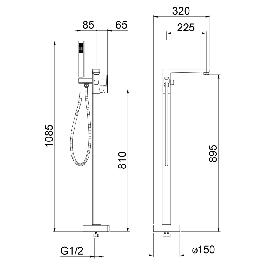 Sapho - eraldiseisev vannikomplekt segistiga TURSI, läikiv kroom
