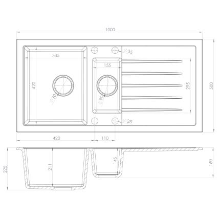 Sapho - Köögivalamu 100x50 cm graniit/valge