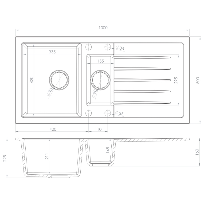 Sapho - Köögivalamu 100x50 cm graniit/valge