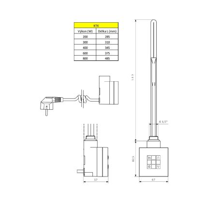 Sapho - kütteelement termostaadiga KTX 400 W läikiv kroom