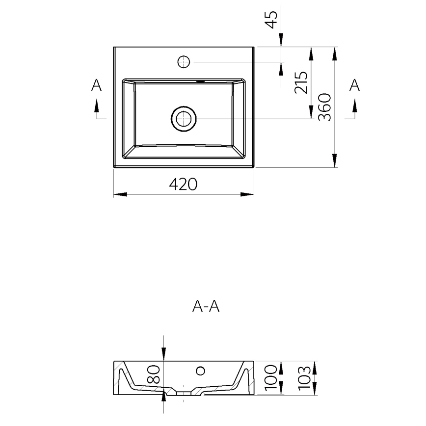 Sapho - Lauale paigaldatav valam ORINOKO 42x36 cm keraamika/valge