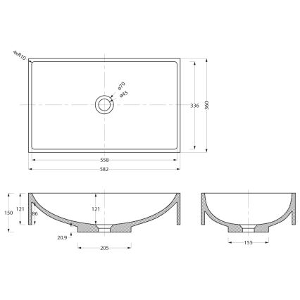 Sapho - Lauale paigaldatav valamu 58x36 cm betoon/must