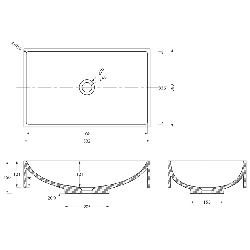 Sapho - Lauale paigaldatav valamu 58x36 cm betoon/must