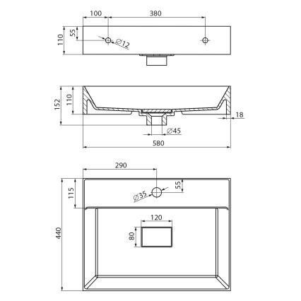 Sapho - lauale paigaldatav valamu GODIVA 58x44 cm marmor/valge