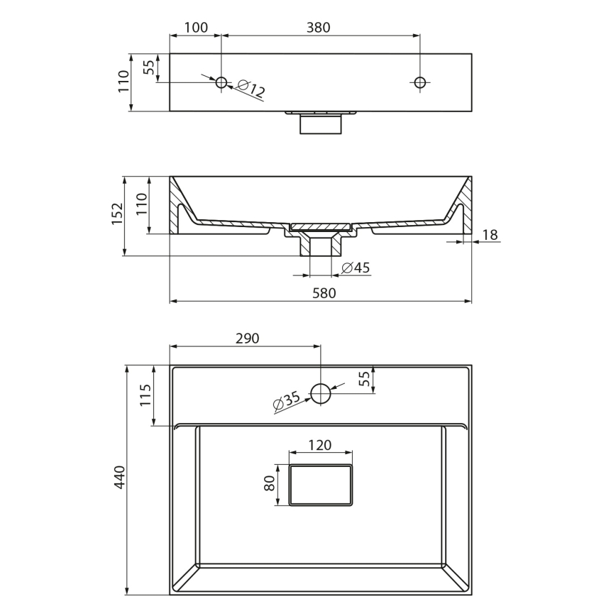 Sapho - lauale paigaldatav valamu GODIVA 58x44 cm marmor/valge