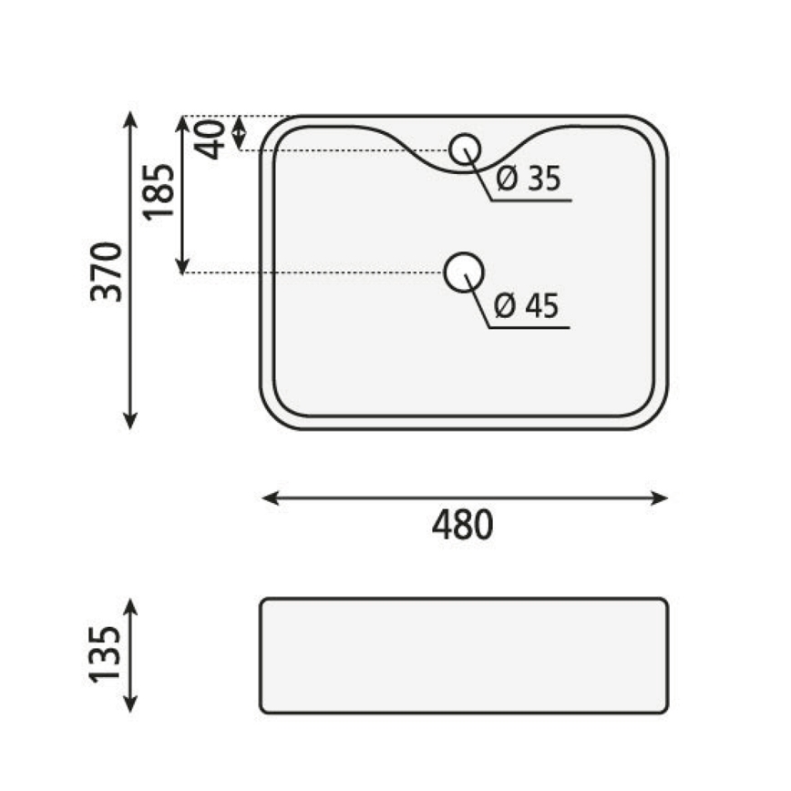 Sapho - lauaplaadile paigaldatav valamu BALENA 48x37 cm matt must