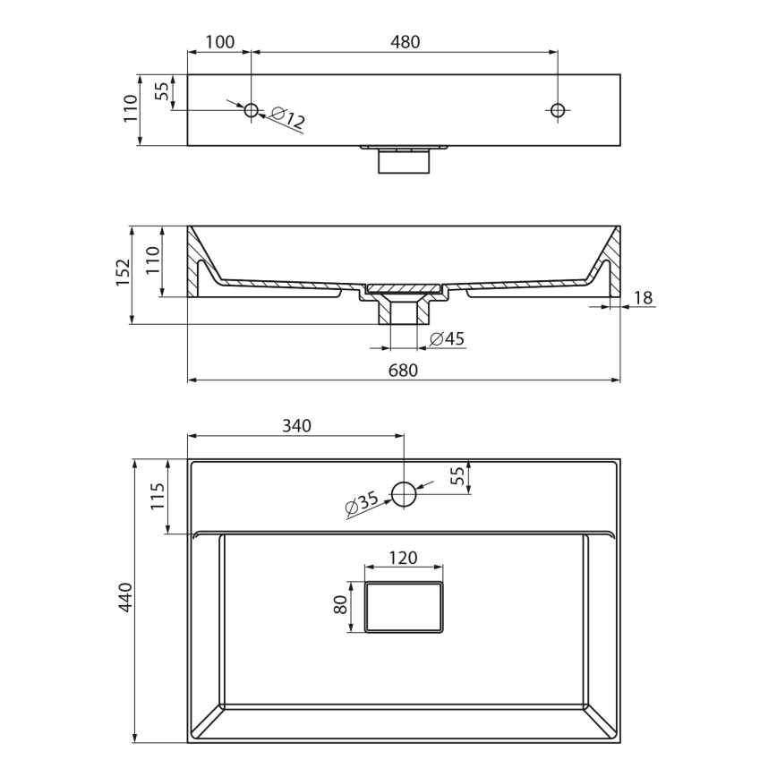 Sapho - Lauaplaadile paigaldatav valamu GODIVA 68x44 cm marmor/valge