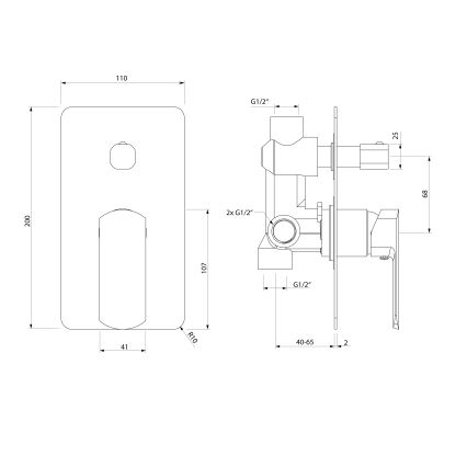 Sapho - MIXONA dušisegisti sisseehitatud paigaldamiseks, läikiv kroom