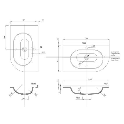 Sapho - Nurgasisseehitatav valamu PULSE 75x43 cm marmor/valge