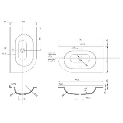 Sapho - nurka sisseehitatav valamu PULSE 75x43 cm marmor/valge