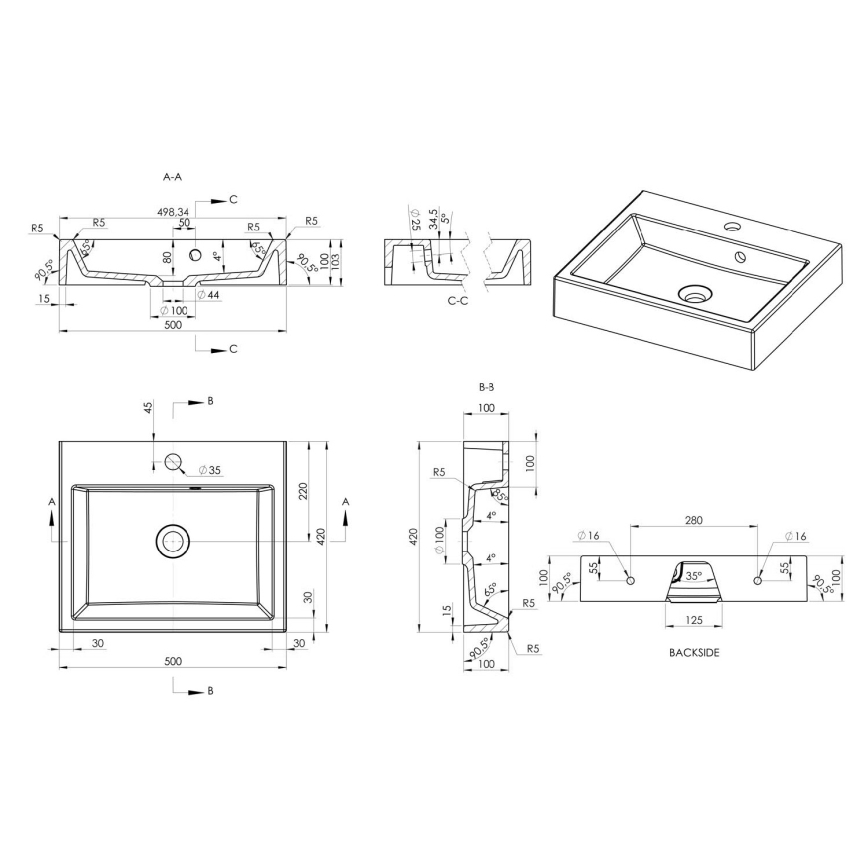 Sapho - ORINOKO lauale paigaldatav valamu 50x42 cm marmor/valge
