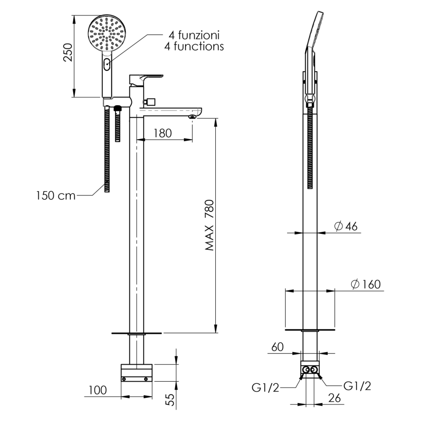 Sapho - PAX vannikomplekt koos segistiga, matt must