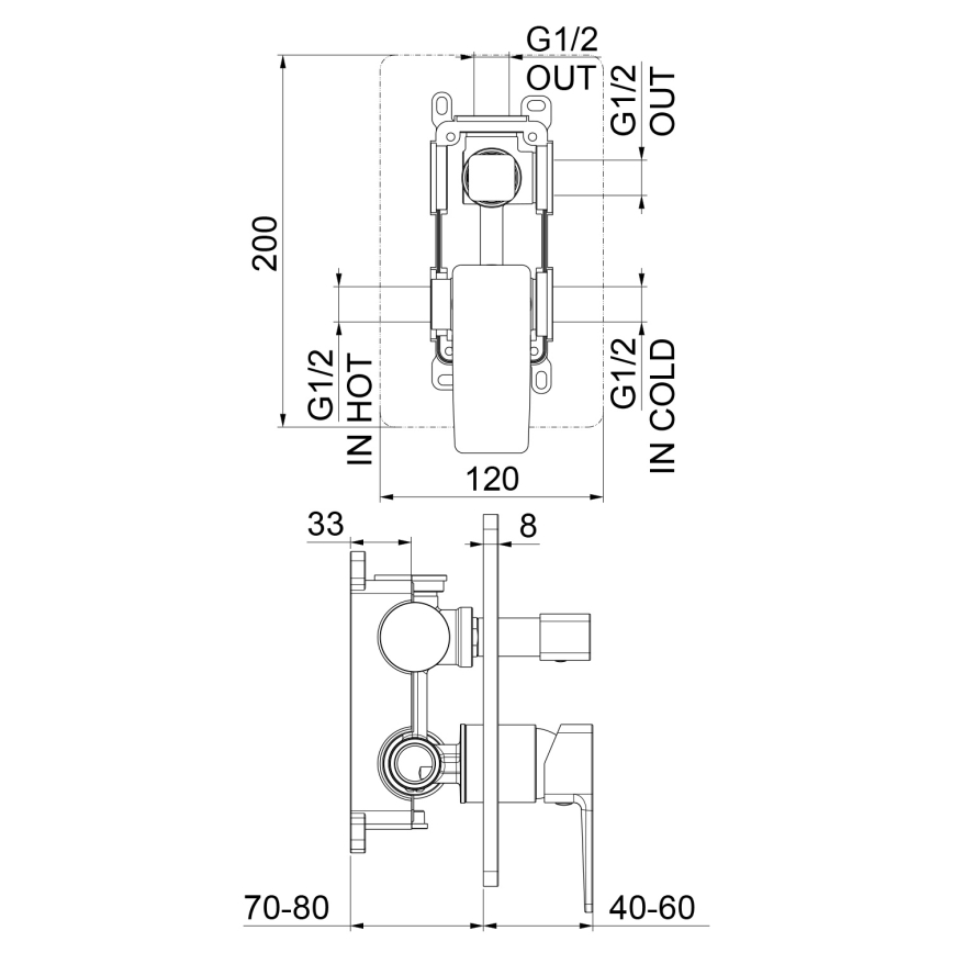 Sapho - peidetava paigaldusega dušisegisti TURSI läikiv kroom