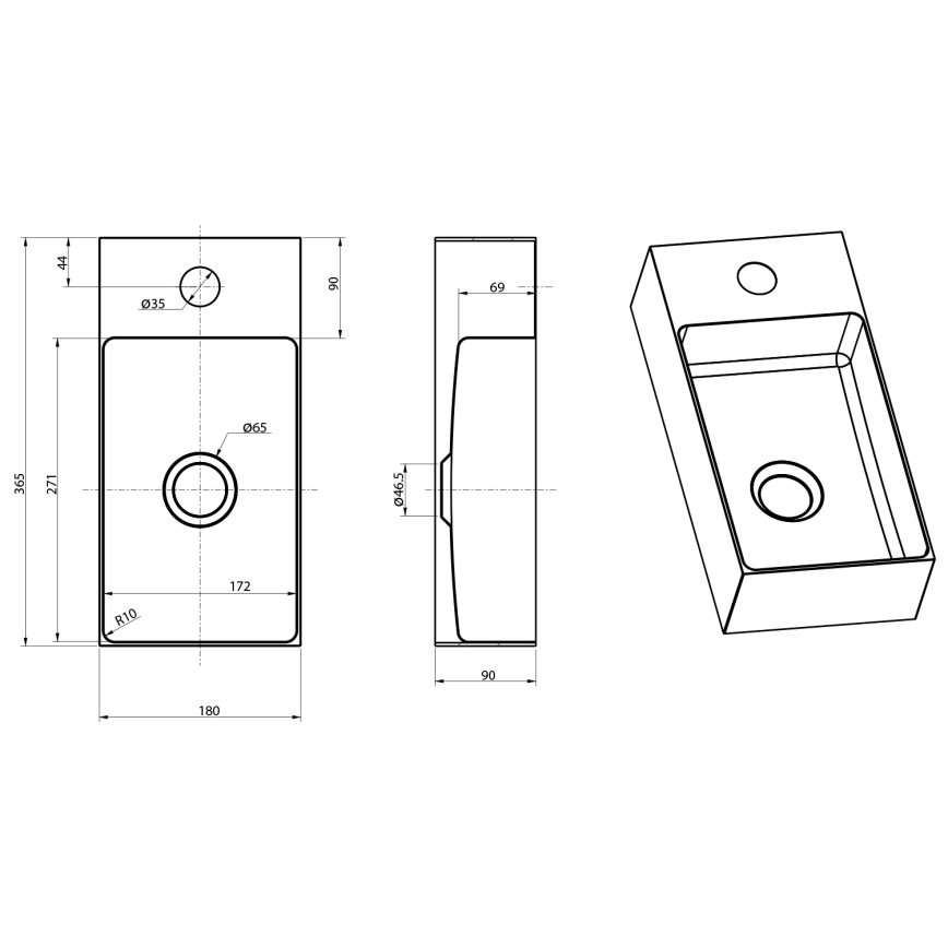 Sapho - seinakinnitusega valamu AURUM 36,5 x 18 cm, mattkuldne