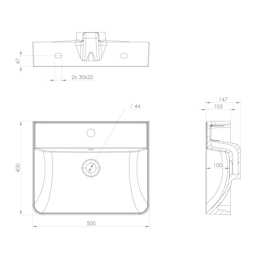 Sapho - Seinale kinnitatav valam 50x40 cm valatud marmor/valge