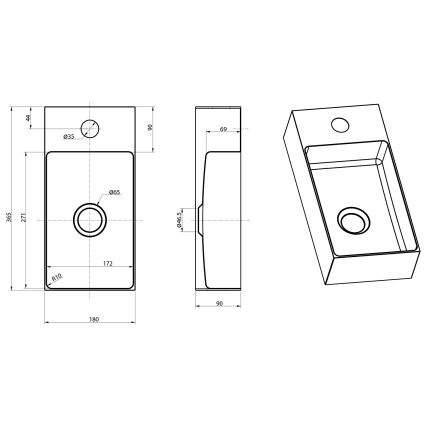 Sapho - seinale kinnitatav valam AURUM 36,5x18 cm matt vasevärv