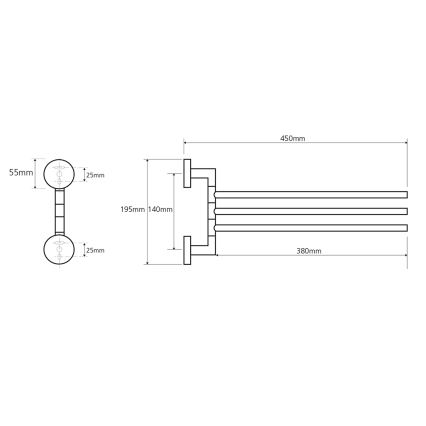 Sapho - seinale paigaldatav pöörlev rätikuhoidja X-ROUND 19,5x45 cm läikiv kroom