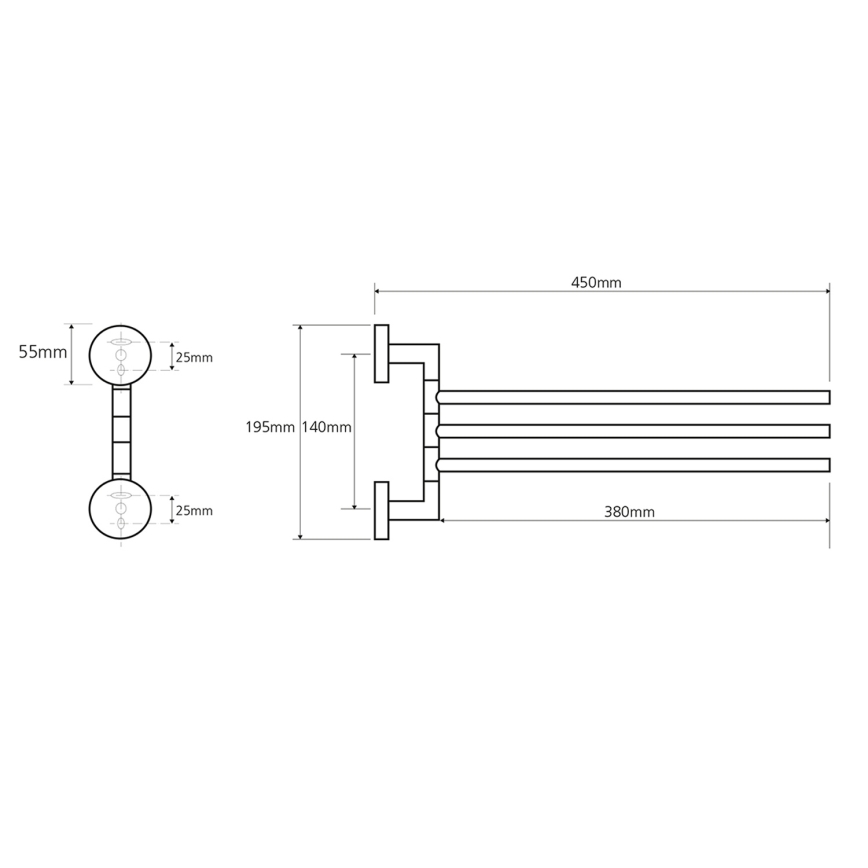 Sapho - seinale paigaldatav pöörlev rätikuhoidja X-ROUND 19,5x45 cm läikiv kroom