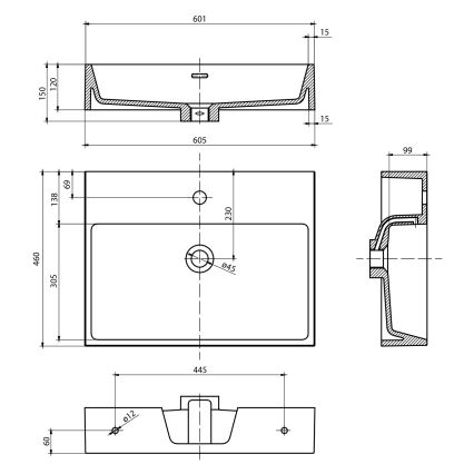 Sapho - Seinale paigaldatav valamu AQUATIC 60x46 cm keraamika/valge