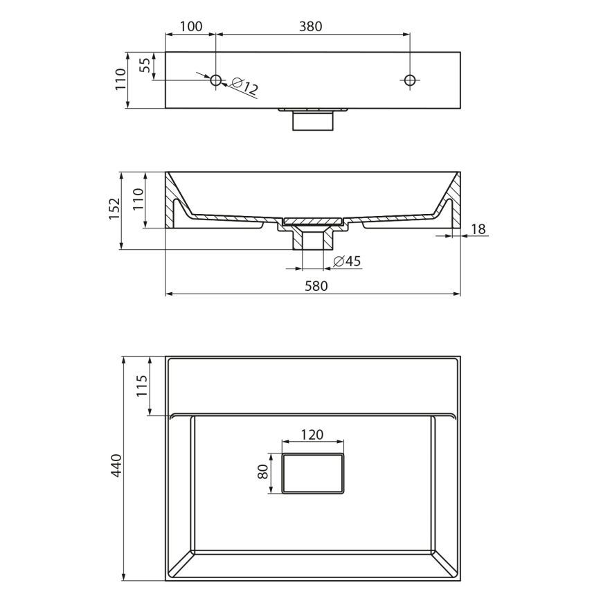 Sapho - seinale paigaldatav valamu GODIVA 58 x 44 cm, marmor/valge
