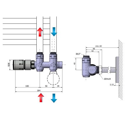 Sapho - termostaatne ühenduskomplekt keskühendusega TWIN COMBI vasak/läikiv kroom
