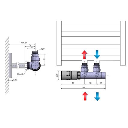 Sapho - Termostaadiga ühenduskomplekt keskmise ühenduse jaoks TWIN vasak/matt roostevaba teras