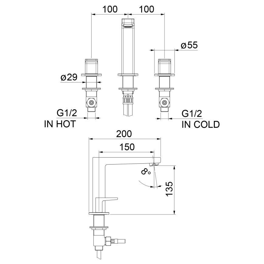 Sapho - TURSI 3-auguline valamu segisti, läikiv kroom