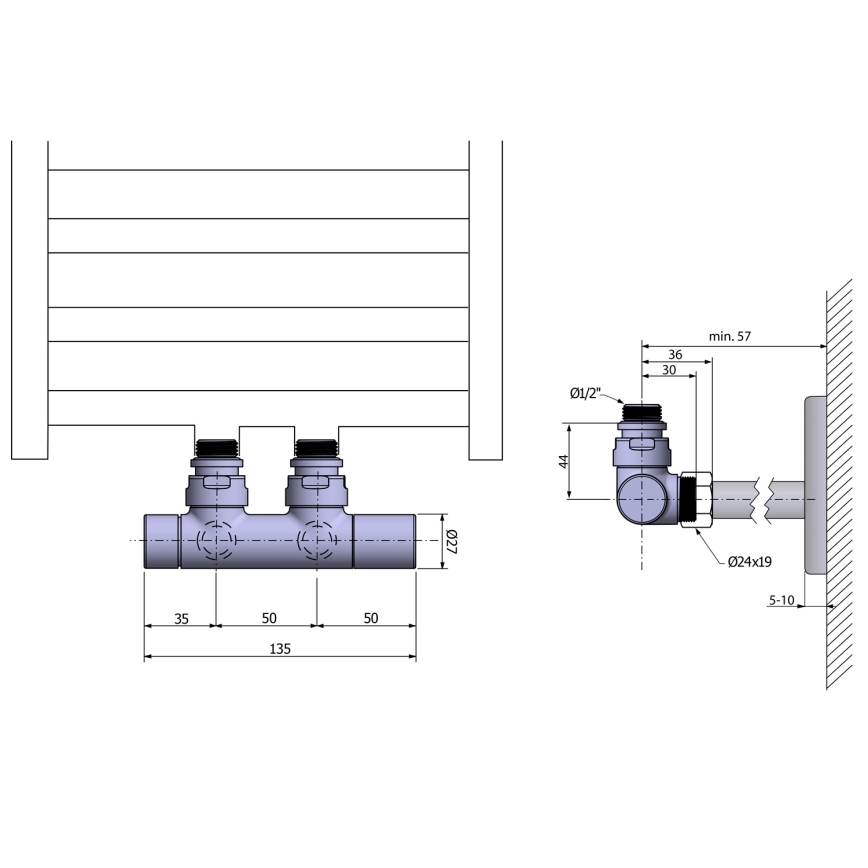 Sapho - TWIN ventiilide ühenduskomplekt keskühenduse jaoks, matt must