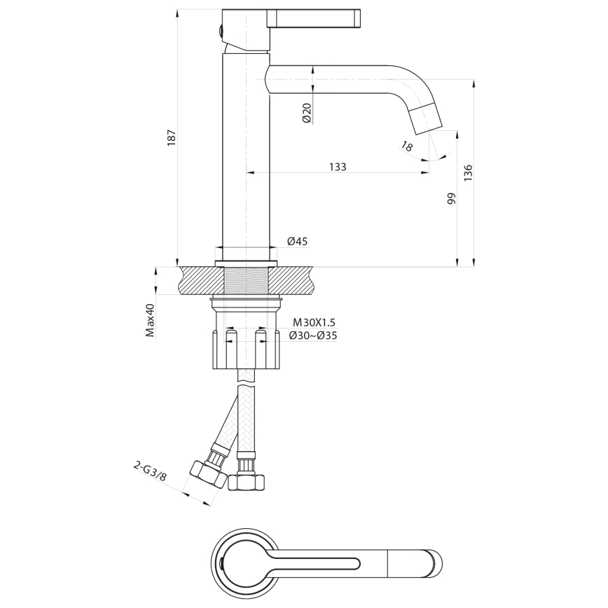 Sapho - Valamu kraan ICONIC 18,7 cm läikiv kroom