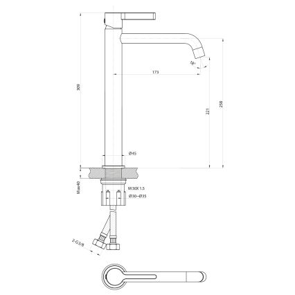 Sapho - Valamu kraan ICONIC 30,9 cm matt must