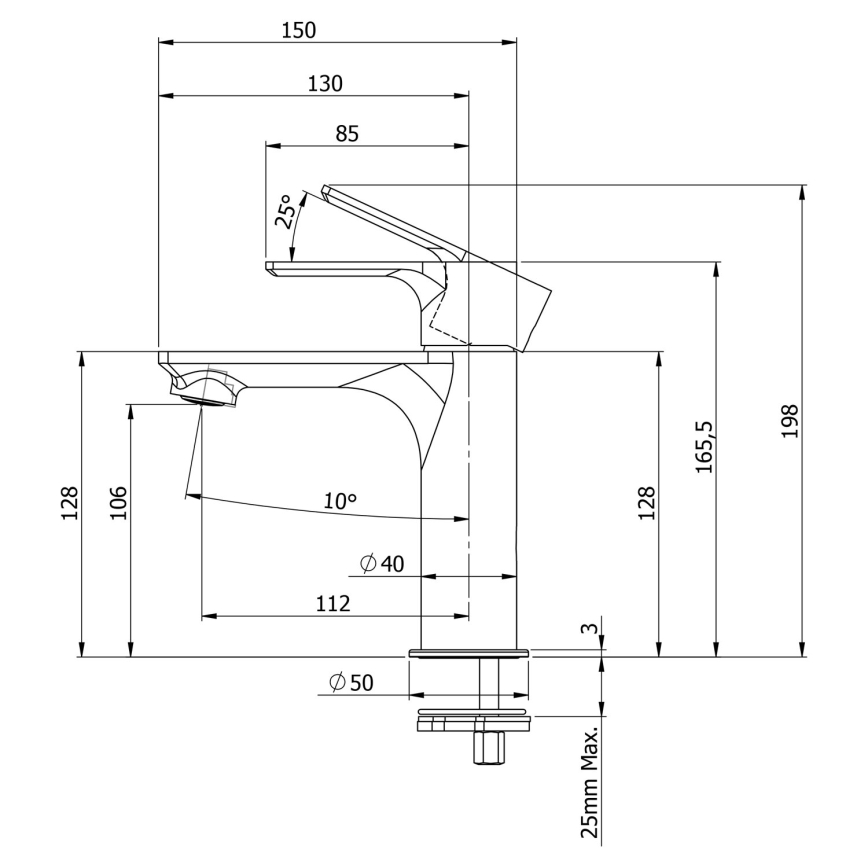 Sapho - Valamu kraan PAX 16,5 cm matt must