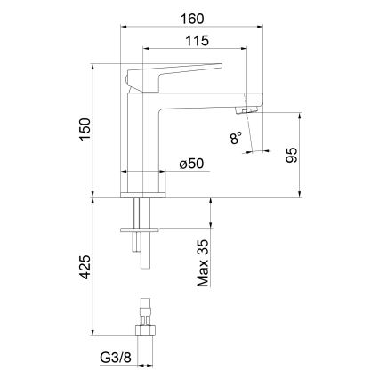 Sapho - valamu segisti TURSI 15 cm matt must